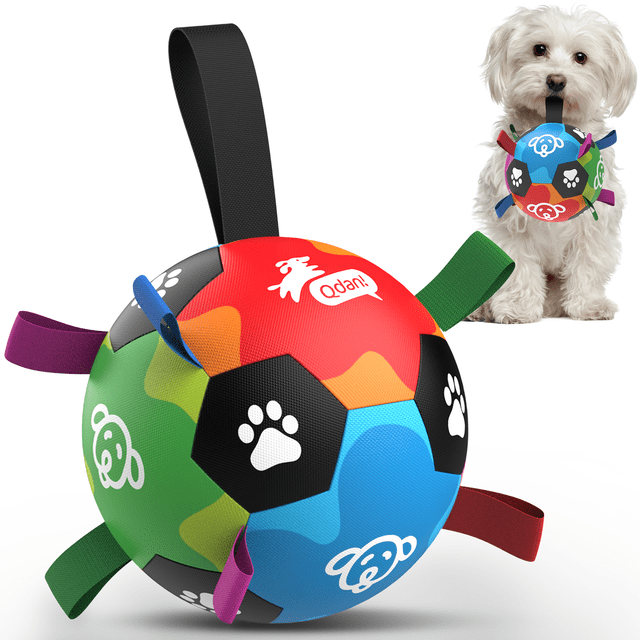 QDAN Dog Soccer Ball with Straps, 6-Inch Interactive Dog Toy Ball for ...