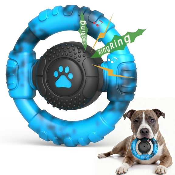 QDAN Dog Toys for Aggressive Chewers,Indestructible Durable Nylon Rubber Dog Chew Toys With Squeaky Devcie,Steering Wheel Shape No Grooves-Milk Flavor,Blue