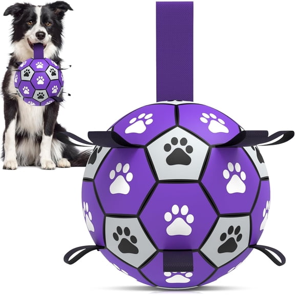 QDAN Dog Toys Dog Balls, World Cup Dog Soccer Ball with Straps, Dog Birthday, Herding Ball, Durable Balls for Small Medium Pet, Puppy Outdoor Toy (6 Inch)