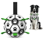 QDAN Durable Dog Toys Soccer Ball with Nylon Straps Hand Pump for Puppies Medium Large Dogs, 6-inch