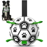 QDAN Durable Dog Toys Soccer Ball with Nylon Straps Hand Pump for Puppies Medium Large Dogs, 6-inch