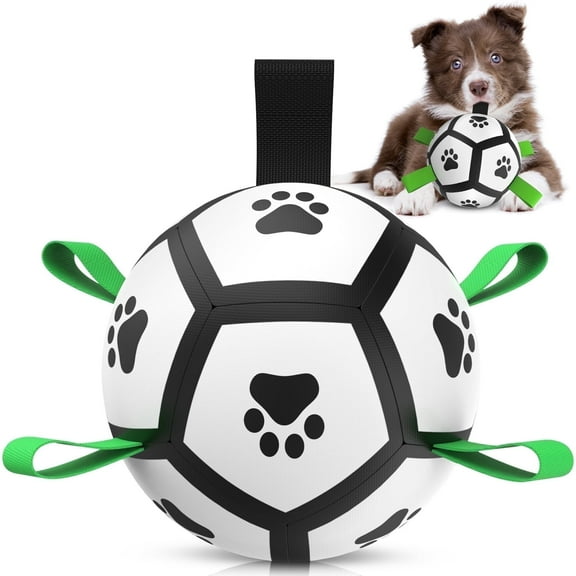 QDAN Durable Dog Toys Soccer Ball with Nylon Straps Hand Pump for Puppies Small Dogs, 5-inch