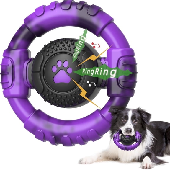 QDAN Indestructible Dog Chew Toys for Aggressive Chewers with Squeaky Device-Durable Tough Dog Chew Toys for Puppies Small Medium Large Breeds-Steering Wheel Shape-Milk Flavor, Purple