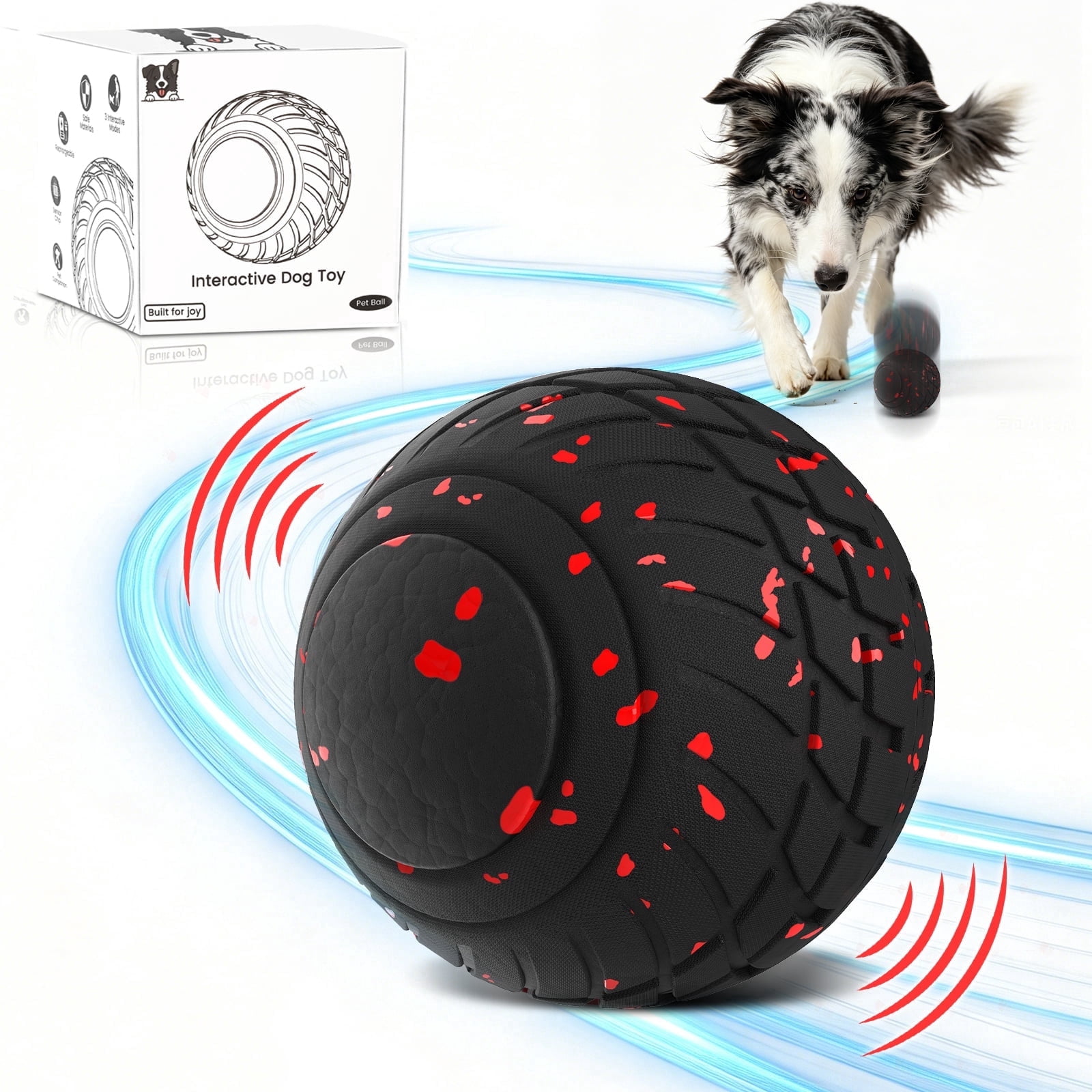 QDAN Interactive Dog Toys Ball, Smart Automatic Rolling, Bouncing and Rotating, E-TPU Material, Self-Moving Dog Toy Ball for Small & Medium & Large Dogs, Black