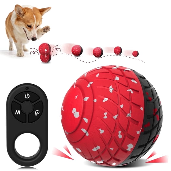 QDAN Interactive Dog Toy Ball with Remote Control, Smart Electric Self-Moving Dog Toys for Small Medium Large Dogs, Automatic Rolling, Bouncing & Rotating, E-TPU Material, Waterproof, Red & Black