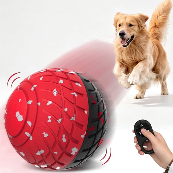 QDAN Smart Interactive Dog Toy Ball, Electric Self-Moving Dog Toy, Automatic Rolling, Bouncing, Rotating, E-TPU Durable Material for Puppy, Medium and Large Dogs with Remote Control, Red & Black