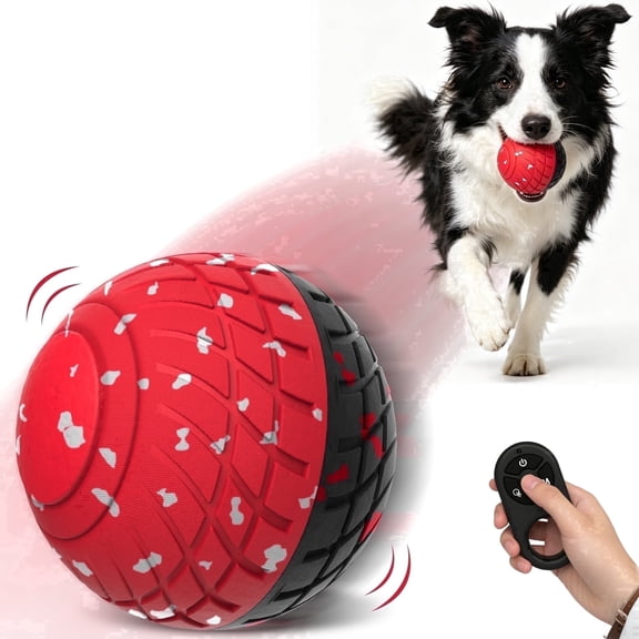 QDAN Smart Interactive Dog Toy Ball, Electric Self-Moving Dog Toy, Automatic Rolling, Bouncing, Rotating, E-TPU Durable Material for Puppy, Medium and Large Dogs with Remote Control, Red & Black