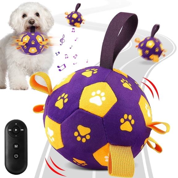 QDAN Interactive Dog Toys Ball with Straps, Rechargeable Moving & Vibrating Smart Ball for Dogs, with Recording & Music Modes, Fun Dog Chase Toy to Keep Small & Medium Dogs Busy – Purple & Yellow