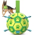 thumbnail image 1 of QDAN Durable Dog Toys Soccer Ball with Nylon Straps Hand Pump for Puppies Medium Large Dogs, 7-inch, Yellow & Green, 1 of 1