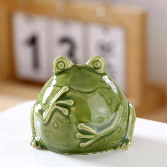 QDBTLZ Whimsical Ceramic Fat Frog Statue for Paludarium,Bonsai Water Feature,Fairy Garden&Indoor Plant Decor(Seaweed Green)Frog Decor