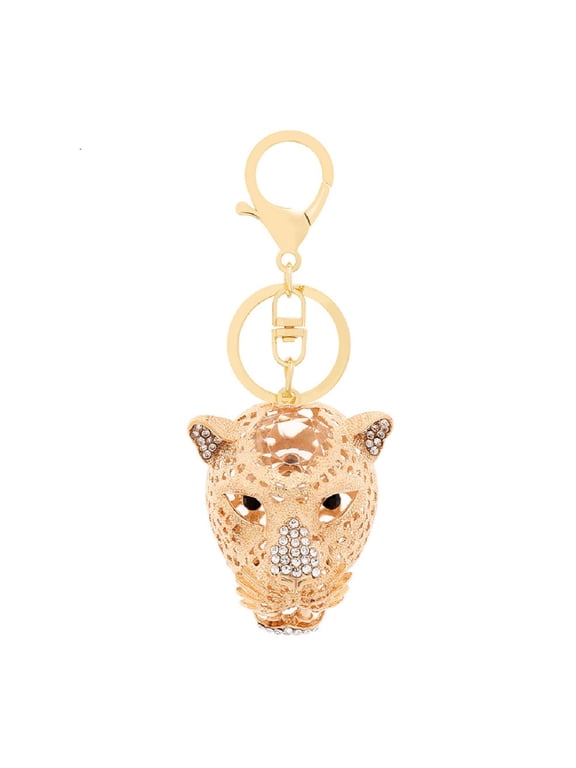 Cheetah Head Keychain for Women, Cute Leopard Head Key Chain for Ladies, Funny Leopard Animal Key Ring, Sparkling Gold Leopard Head Keychains, Punk Leopard Head Keyring