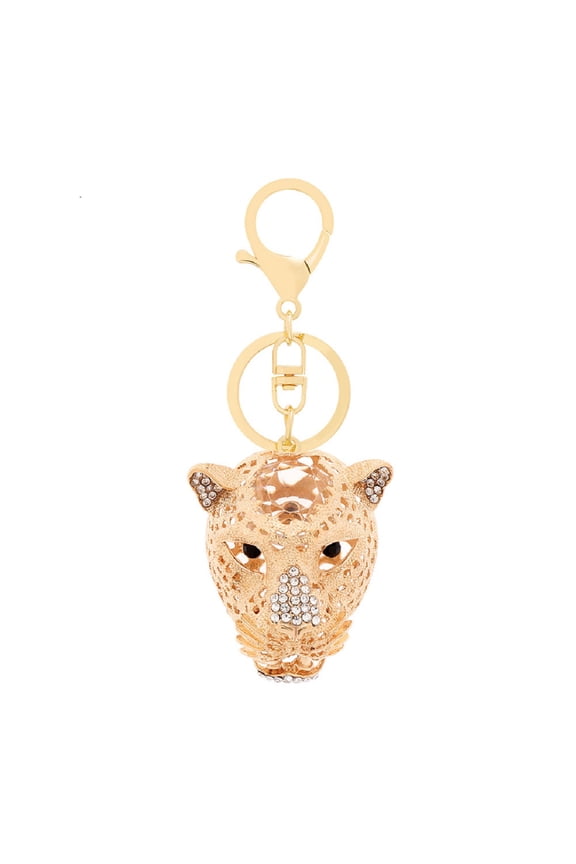 Cheetah Head Keychain for Women, Cute Leopard Head Key Chain for Ladies, Funny Leopard Animal Key Ring, Sparkling Gold Leopard Head Keychains, Punk Leopard Head Keyring