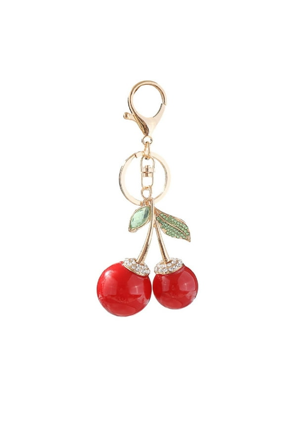 Cherry Keychain for Women, Cute Cherry Fruit Key Chain for Ladies, Sparkling Cherry Key Ring, Rhinestone Cherry Leaf Keychains, Red Cherry Keyring, Funny Cherry Fruits Keychain