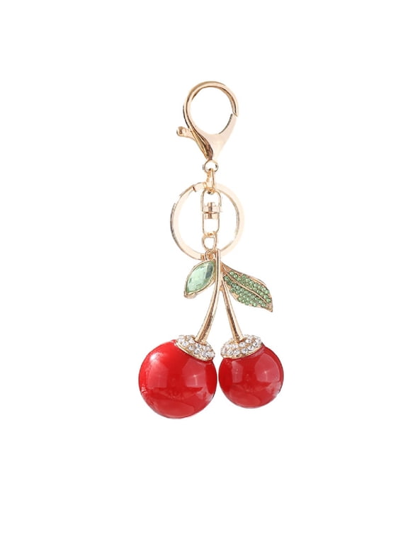 Cherry Keychain for Women, Cute Cherry Fruit Key Chain for Ladies, Sparkling Cherry Key Ring, Rhinestone Cherry Leaf Keychains, Red Cherry Keyring, Funny Cherry Fruits Keychain