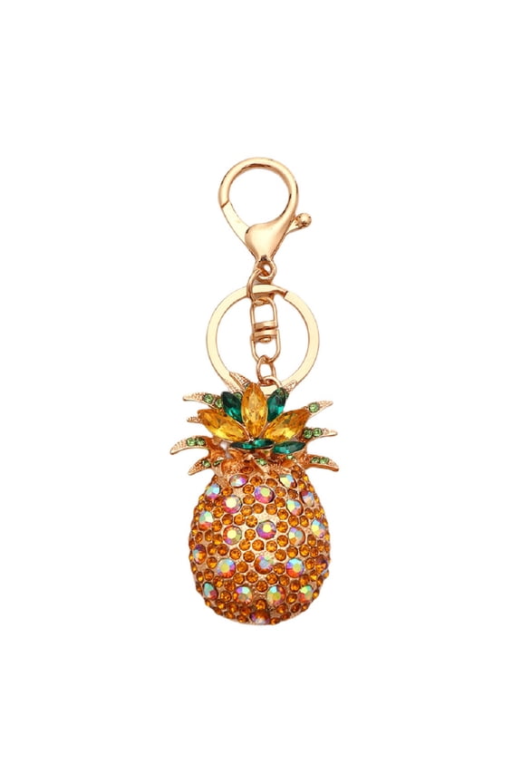 Colorful Pineapple Keychain for Women, Green Leaf Pineapple Key Chain for Ladies, Cute Pineapple Summer Keyring, Sparkling Rhinestone Pineapple Tropical Fruit Keychain Accessories