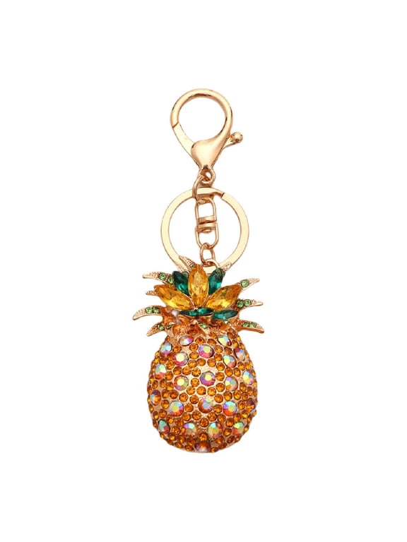 Colorful Pineapple Keychain for Women, Green Leaf Pineapple Key Chain for Ladies, Cute Pineapple Summer Keyring, Sparkling Rhinestone Pineapple Tropical Fruit Keychain Accessories