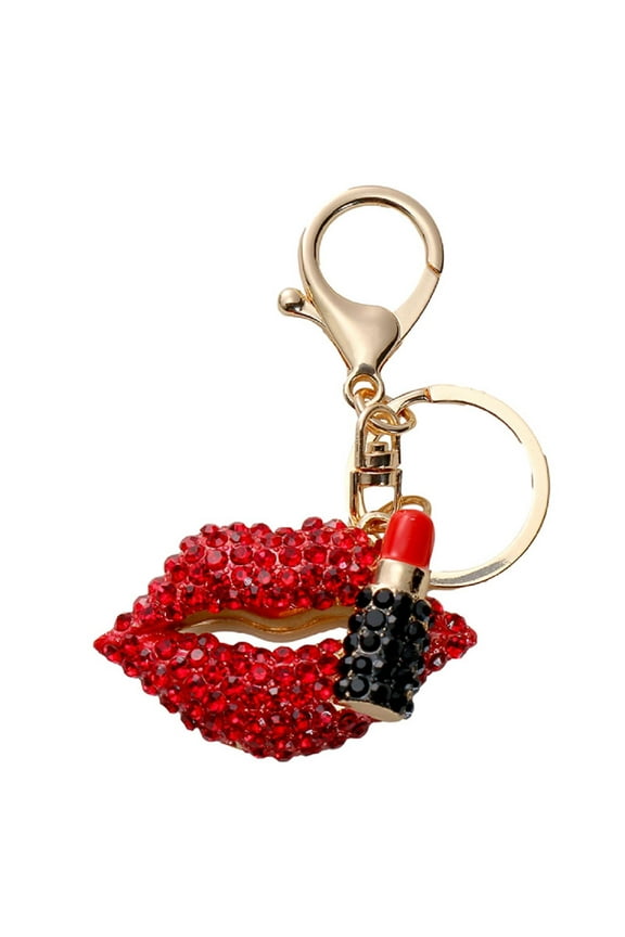 Lips Keychain for Women, Lipstick Key Chain for Ladies, Cute Red Lips Summer Key Ring, Sparkling Hot Lips Vacation Keychains, Punk Lipstick Lip Keyring, Rhinestone Lips Shape Keychain