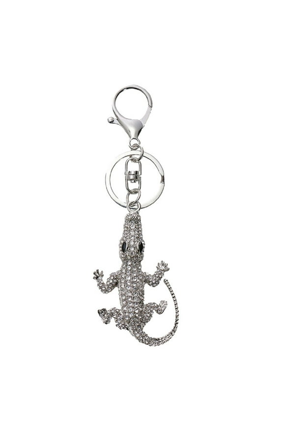 Lizard Keychain for Women, Gecko Key Chain for Ladies, Cute Chameleon Summer Key Ring, Sparkling Silver Gecko Keychains, Punk Lizard Keyring, Rhinestone Lizard Reptile Animal Keychain