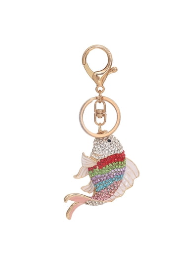 Alilang Golden Tone Multi Colored Rhinestones Tropical  Gold Fishbone Keychain with Multicolor Accents main image 2