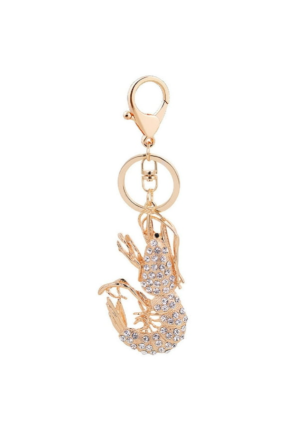 Ocean Shrimp Keychain for Women, Beach Crayfish Key Chain for Ladies, Cute Crawfish Summer Keychains, Punk Shrimp Fish Vacation Keyring, Sparkling Rhinestone Lobster Animal Keychain