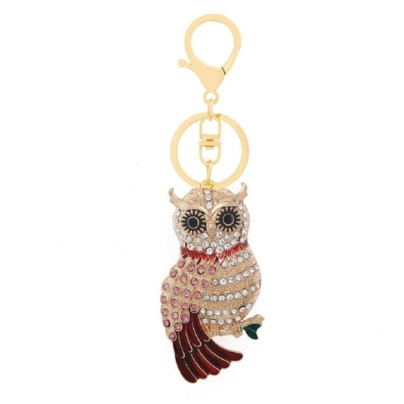 Owl Keychain for Women, Cute Owl Animal Key Chain for Ladies, Sparkling Owl Green Leaf Key Ring, Funny Owl Tree Branch Keychains, Punk Owl Keyring, Rhinestone Owl Bird Keychain Accessories
