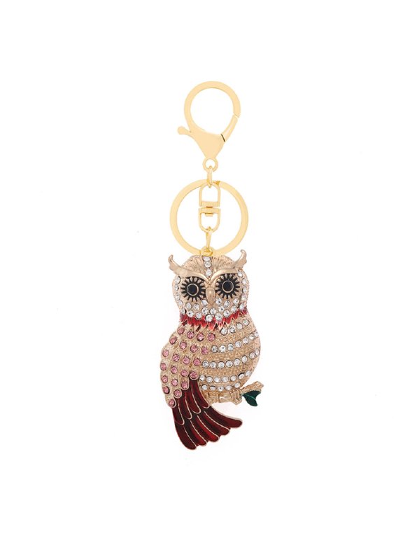 Owl Keychain for Women, Cute Owl Animal Key Chain for Ladies, Sparkling Owl Green Leaf Key Ring, Funny Owl Tree Branch Keychains, Punk Owl Keyring, Rhinestone Owl Bird Keychain Accessories