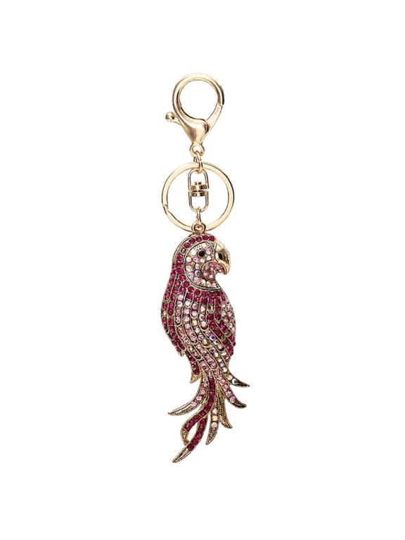 Parrot Keychain for Women, Cute Parrot Bird Key Chain for Ladies, Sparkling Tropical Parrot Key Ring, Funny Parrot Keychains, Punk Parrot Keyring, Rhinestone Parrot Animal Keychain