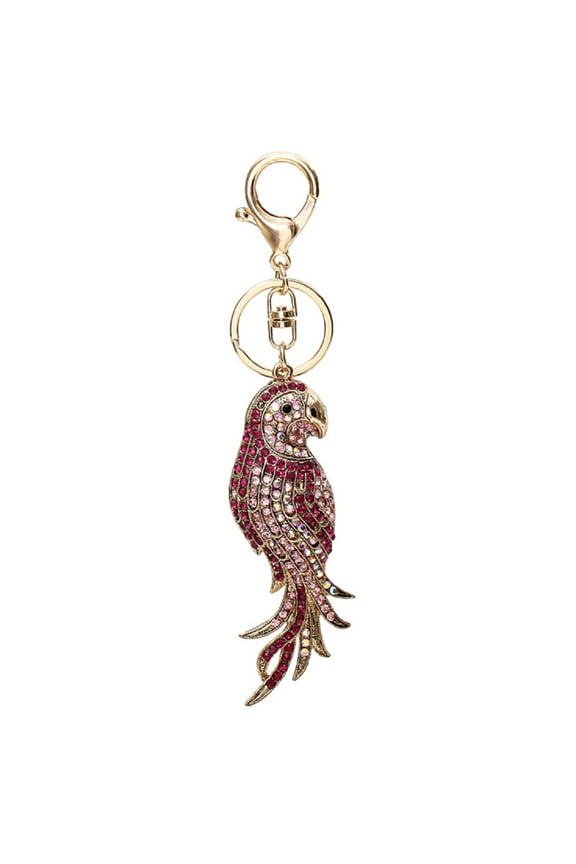 Parrot Keychain for Women, Cute Parrot Bird Key Chain for Ladies, Sparkling Tropical Parrot Key Ring, Funny Parrot Keychains, Punk Parrot Keyring, Rhinestone Parrot Animal Keychain
