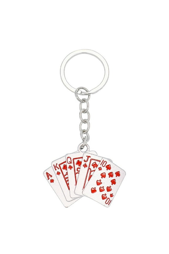Poker Keychain for Men, Playing Cards Key Chain, Royal Flush Keychains, Punk Poker Cards Amulet Keyring, Norse Viking Key Ring, Vintage Poker Cards Keychain Accessories