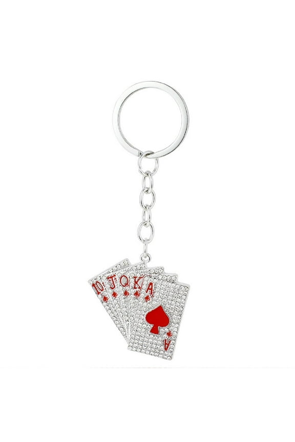 Poker Keychain for Women, Playing Cards Key Chain for Ladies, Sparkling Poker Cards Key Ring, Royal Flush Keychains, Playing Card Amulet Keyring, Punk Poker Cards Keychain