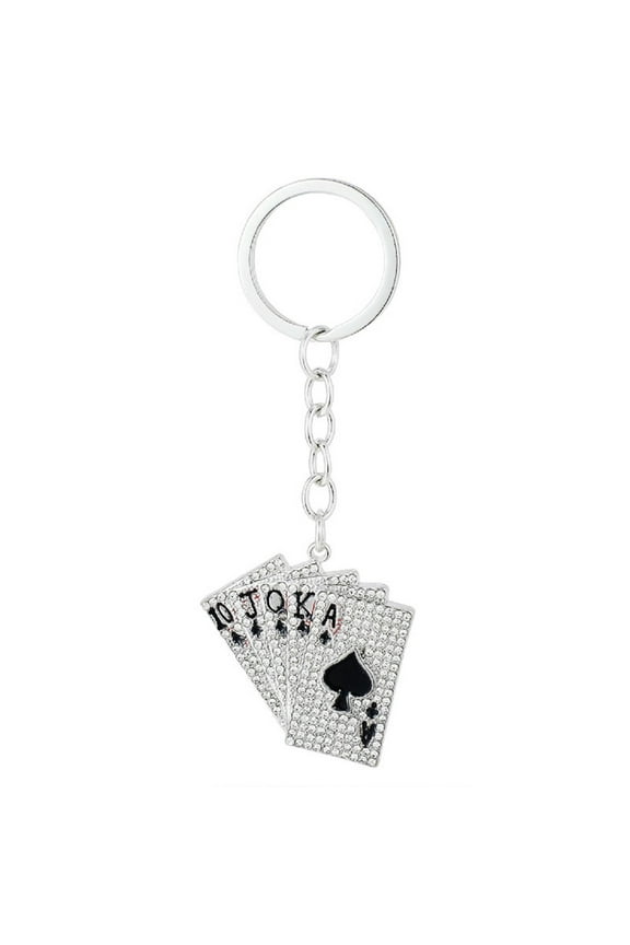 Poker Keychain for Women, Playing Cards Key Chain for Ladies, Sparkling Poker Cards Key Ring, Royal Flush Keychains, Playing Card Amulet Keyring, Punk Poker Cards Keychain