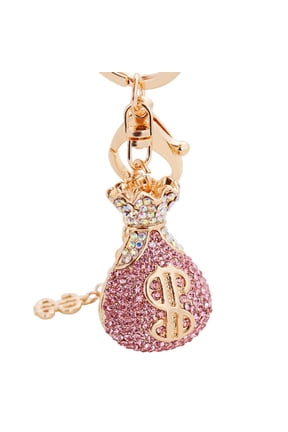 Punk Rock Dollar Sign Keychain for Women, Hip Hop Dollar Symbol Key Chain for Ladies, Cute Money Bag Keychains, Pink Dollar Bag Keyring, Sparkling Rhinestone Dollar Money Sign Keychain
