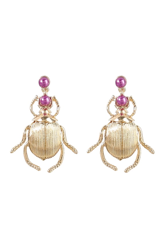 Beetle Earrings, Beetle Insect Dangle Earrings for Women, Bohemian Pearl Beetle Earrings, Gold Beetle Statement Earrings Beetle Boho Jewelry, Beetle Animal Drop Earrings for Ladies