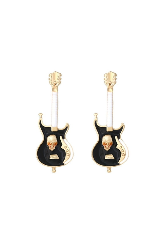Electric Guitar Earrings, Gothic Skull Guitar Dangle Earrings for Women, Bohemian Punk Rock Guitar Vacation Earrings, Hip Hop Guitar Statement Earrings Summer Boho Jewelry