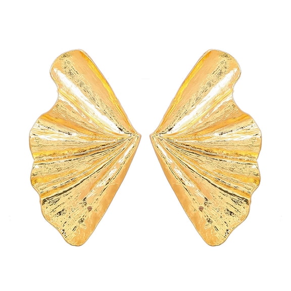 QDDollarsFun Fan-shaped Earrings, Twisted Leaf Geometric Earrings for Women, Bohemian Gold Tree Leaf Earrings, Silver Leaf Flower Stud Earrings, Fan Leaf Statement Earrings for Ladies