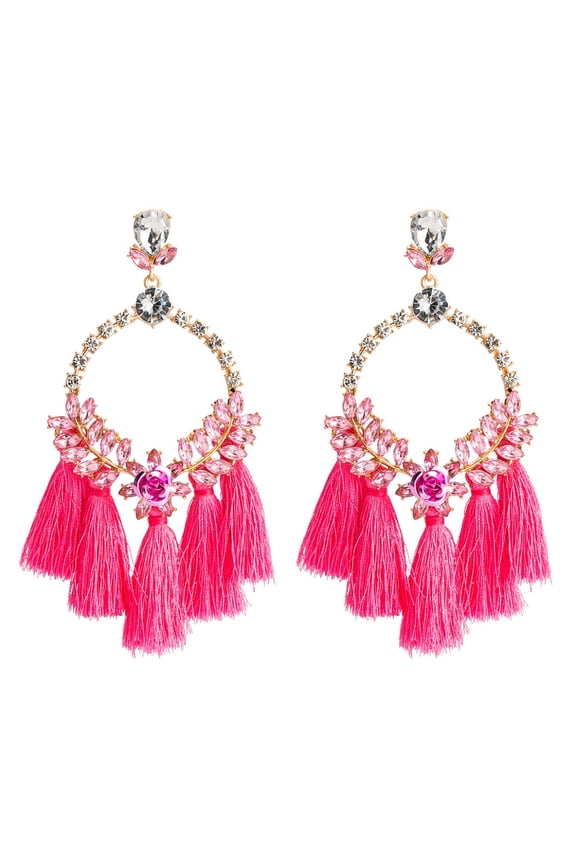 Flower Leaf Tassel Earrings, Flower Leaf Cluster Earrings for Women, Bohemian Floral Leaf Fringe Earrings, Cute Blooming Flower Statement Earrings for Ladies