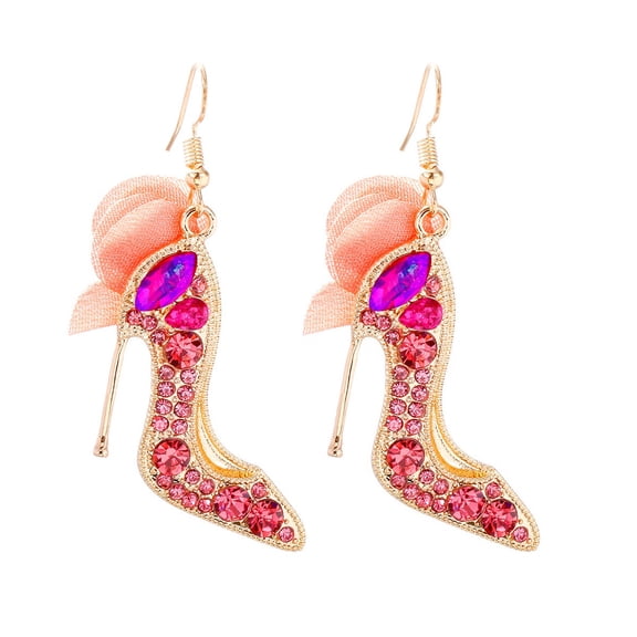 QDDollarsFun High Heel Earrings, High Heel Shoe Dangle Earrings for Women, Bohemian Stiletto High Heel Earrings for Ladies, Cute Lace Flower High-Heeled Shoe Statement Earrings Summer Boho Jewelry