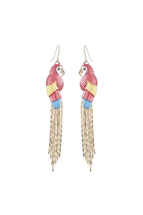 Parrot Tassel Earrings, Bohemian Parrot Dangle Earrings for Women, Red Parrot Fringe Earrings, Tropical Bird Parrot Statement Earrings Parrot Boho Jewelry, Parrot Animal Drop Earrings