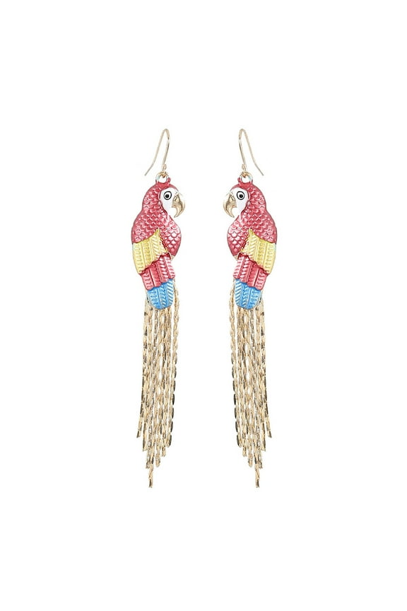 Parrot Tassel Earrings, Bohemian Parrot Dangle Earrings for Women, Red Parrot Fringe Earrings, Tropical Bird Parrot Statement Earrings Parrot Boho Jewelry, Parrot Animal Drop Earrings