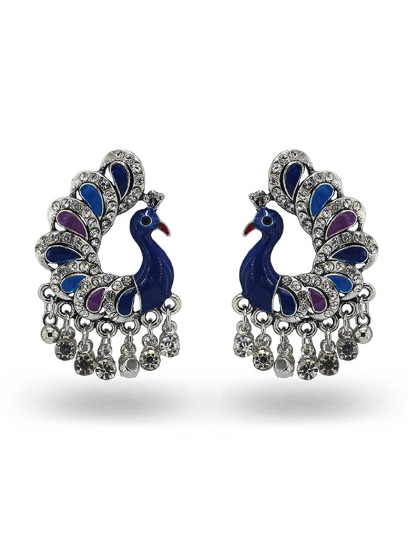 Peacock Tassel Earrings, Punk Peacock Bird Dangle Earrings for Women, Bohemian Animal Peacock Fringe Earrings, Vintage Peacock Phoenix Statement Earrings for Ladies Boho Jewelry