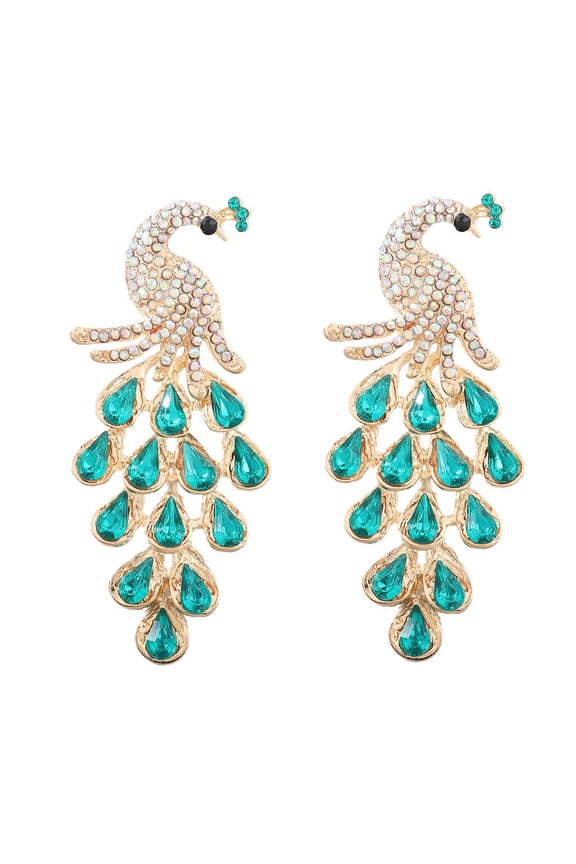 Peacock Teardrop Earrings, Peacock Chandelier Earrings for Women, Bohemian Phoenix Bird Earrings, Cute Peacock Feather Statement Earrings for Ladies