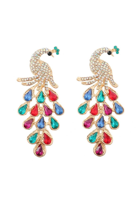 Peacock Teardrop Earrings, Peacock Chandelier Earrings for Women, Bohemian Phoenix Bird Earrings, Cute Peacock Feather Statement Earrings for Ladies