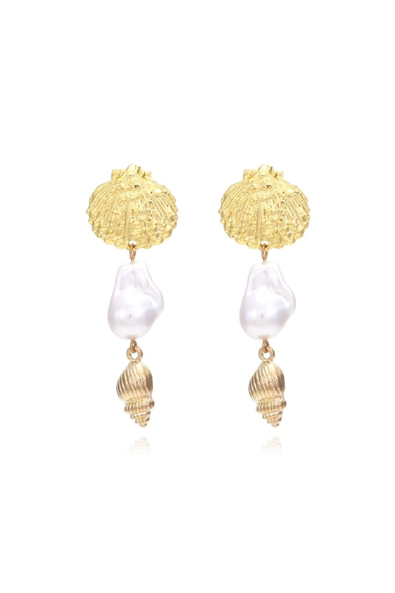 Seashell Conch Earrings, Beach Conch Shell Long Earrings for Women, Bohemian Baroque Pearl Seashell Dangle Earrings, Sea Snail Earrings Summer Boho Jewelry