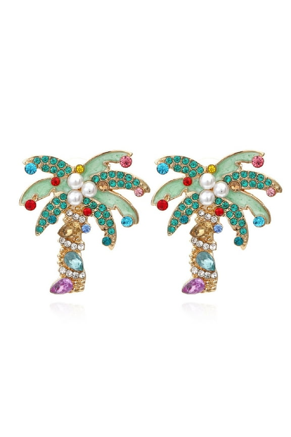 Tropical Coconut Tree Earrings, Beach Palm Tree Earrings for Women, Bohemian Hawaiian Coconut Tree Vacation Earrings for Ladies, Cute Colorful Coconut Tree Statement Earrings