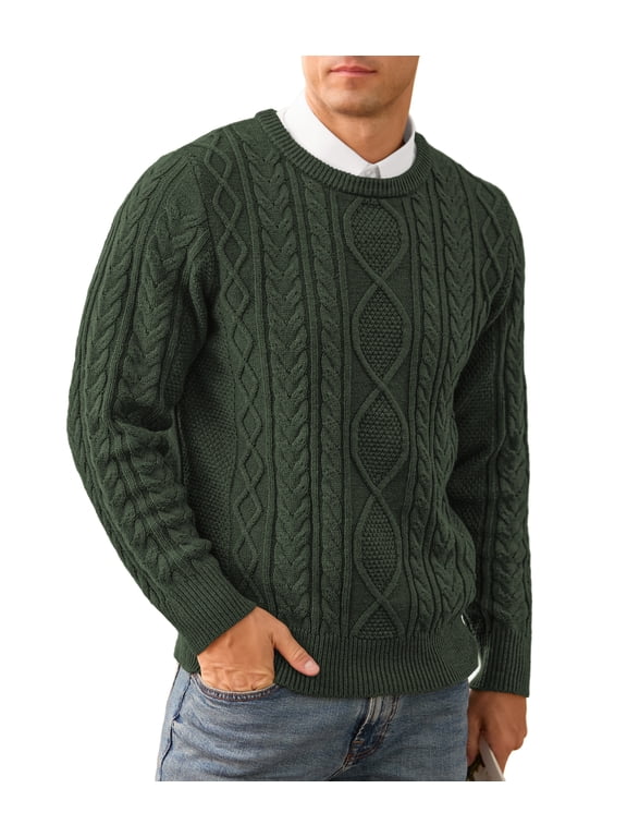 Men's Cable Knit Pullover Sweater Casual Crewneck Long Sleeve Knitted Sweater