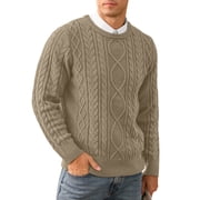 QDG Men's Cable Knit Pullover Sweater Casual Crewneck Long Sleeve Knitted Sweater