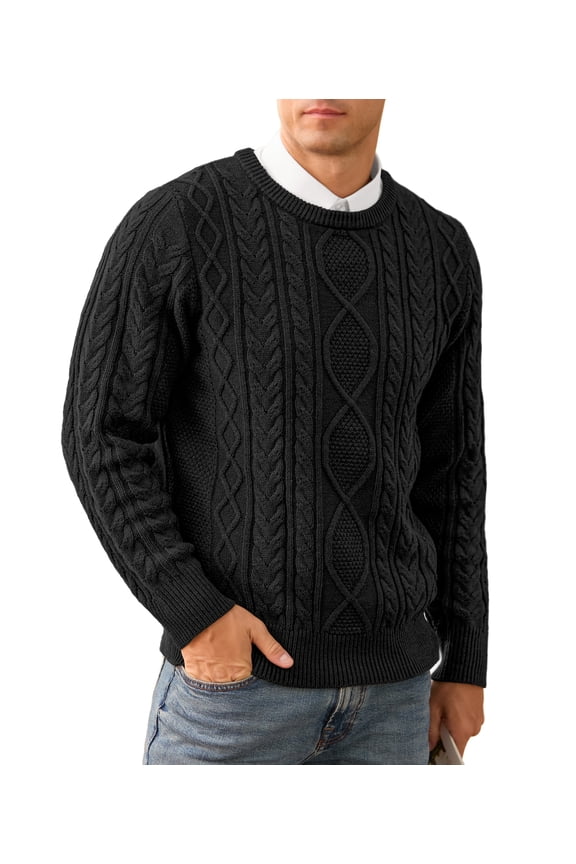 Men's Cable Knit Pullover Sweater Casual Crewneck Long Sleeve Knitted Sweater