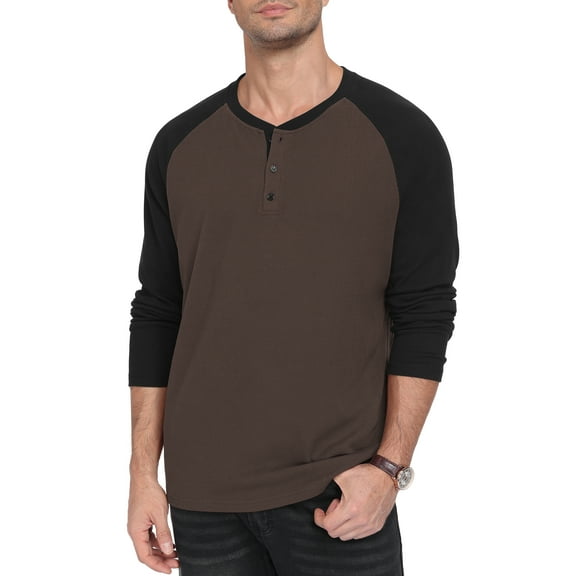 QDG Men's Henley Shirt Color Block Raglan Long Sleeve Slim Fit Casual Tee Shirt