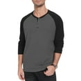 thumbnail image 1 of QDG Men's Henley Shirt Color Block Raglan Long Sleeve Slim Fit Casual Tee Shirt, 1 of 8