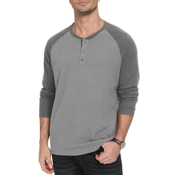 QDG Men's Henley Shirt Color Block Raglan Long Sleeve Slim Fit Casual Tee Shirt